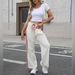 Off White and Red Women's Track Pants- New